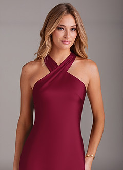 Azazie Doretta Bridesmaid Dresses Burgundy Mermaid Pleated Stretch Satin Dress image5