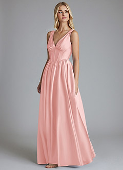 Azazie Delmie Bridesmaid Dresses Powder Pink A-Line Corset Stretch Satin Dress image4
