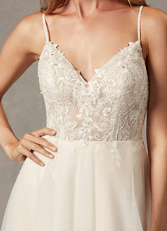 Azazie Tatiana Wedding Dresses Diamond White Nude A-Line V-Neck Sequins Tulle Dress image7