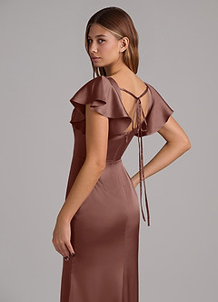 Azazie Elkie 신부 들러리 드레스 인어 스퀘어 네크라인 스트레치 새틴 바닥 길이 드레스 image7