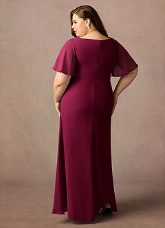 Azazie Rain vestidos de madre de la novia Vestido Borgoña de Gasa de Corte Recto con Con pedrería image7