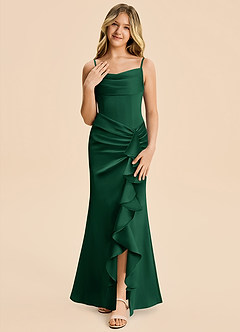 Azazie Rosalia Junior Robe Fourreau en Satin extensible Plissé Vert Foncé image5