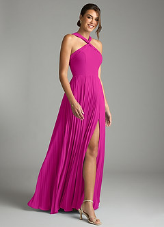 Azazie Afra Bridesmaid Dresses Fuchsia A-Line Pleated Chiffon Dress image3