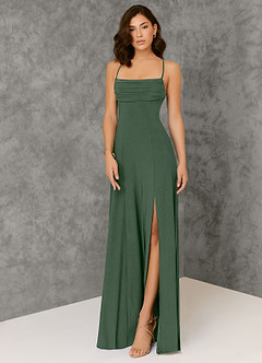 Azazie Aubrianna Bridesmaid Dresses Eucalyptus A-Line Pleated Luxe Knit Dress image1