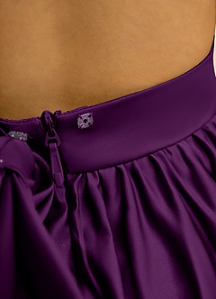 Azazie Nellia Blumenmädchenkleider A-Linie Schleifen Matte Satin Kleid Traube image7