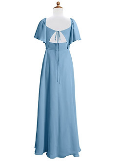 Azazie Chloe Junior Abito A-Line in Chiffon Scollo a Cuore Blu Acciaio image8