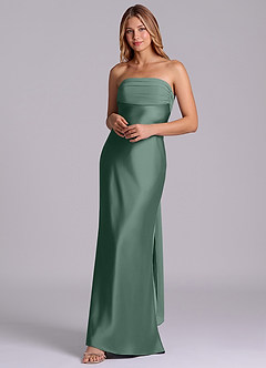 Azazie Ailanie Brudtärnklänningar Klä av Tubklänning i Stretch Satin Axelbandslös Eukalyptus image3