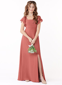 Azazie Bondi Junior Linia A Ukłon Szyfon Długość podłogi Młodsza druhna Sukienka image1