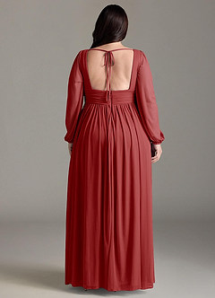 Azazie Norah Bridesmaid Dresses Rust A-Line V-Neck Long Sleeve Chiffon Dress image7