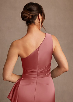 Azazie Yvette Mother of the Bride Dresses Antique Rose Sheath One Shoulder Stretch Satin Dress image7