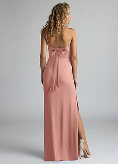 Azazie Mai Bridesmaid Dresses Rosette Sheath Pleated Stretch Satin Dress image2