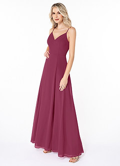 Azazie Lena Bridesmaid Dresses Mulberry A-Line Lace Chiffon Dress image3