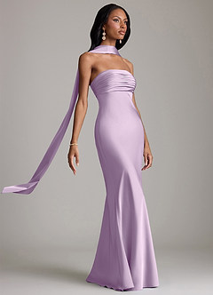 Azazie Saylor Bridesmaid Dresses Frosted Lilac Mermaid Strapless Stretch Satin Dress image10