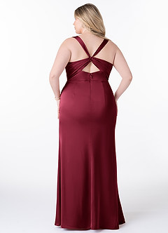 Azazie Mero Bridesmaid Dresses Burgundy Mermaid Pleated Stretch Satin Dress image6