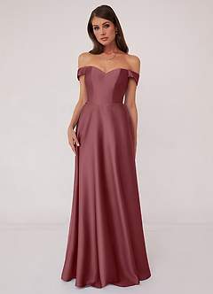 Barbie ♥ Azazie Bridesmaid Dresses Desert Rose A-Line Off the Shoulder Stretch Satin Convertible Dress image1