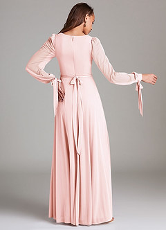 Azazie Leonia Bridesmaid Dresses Blushing Pink A-Line Long Sleeve Mesh Dress image4