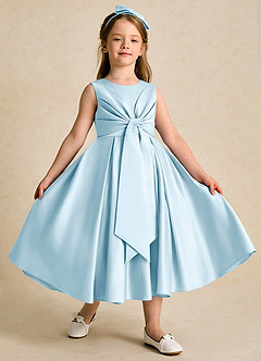 Azazie Lady Flower Girl Dresses Sky Blue A-Line Pleated Matte Satin Dress image3