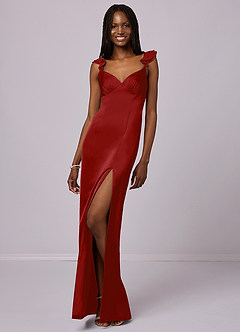 Barbie ♥ Azazie Bridesmaid Dresses Pomegranate Sheath Stretch Satin Dress image3