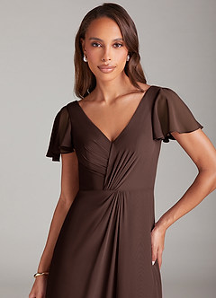 Azazie Soren Bridesmaid Dresses Ganache A-Line Ruched Chiffon Dress image6