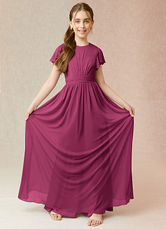 Azazie Mosley Junior Mulberry A-Line Ruched Mesh Dress image4