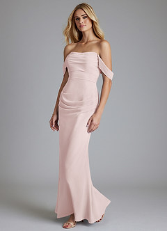 Azazie Luiza Bridesmaid Dresses Blushing Pink Mermaid Off the Shoulder Chiffon Dress image1
