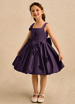 Azazie Lillian vestidos de niña de las flores Vestido Ciruela de Satin Mate de Vestido de princesa con Plisado image1