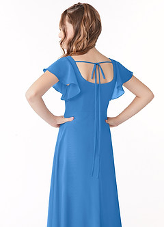 Azazie Bondi Junior Blue Jay A-Line Bow Chiffon Dress image3