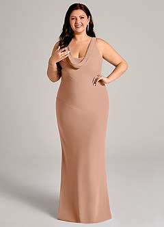 Azazie Rylina Bridesmaid Dresses Champagne Rose Mermaid Pleated Chiffon Dress image10