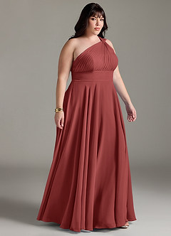 Azazie Charlize Vestidos de madrinha de casamento Vestido Terracota de Chiffon de Linha A com Ombro Único image10