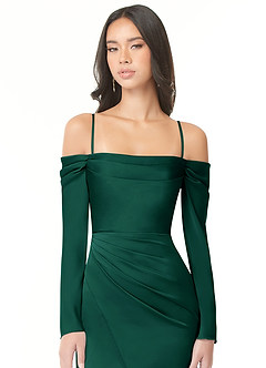 Azazie Hallie Bridesmaid Dresses Emerald Sheath Off-The-Shoulder Long Sleeve Stretch Satin Convertible Dress image2