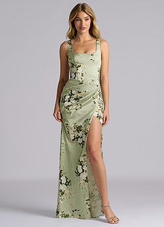 Azazie Mero Bridesmaid Dresses Floral Vines Mermaid Pleated Stretch Satin Dress image3