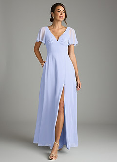 Azazie Kimber Bridesmaid Dresses Lavender A-Line Flounce Sleeve Chiffon Dress image4