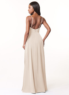 Azazie Brielle Robes de demoiselle d'honneur Robe Trapèze en Satin extensible Bretelles spaghetti Albâtre Blanc image2