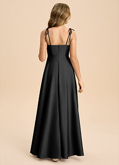 Azazie Popsy Junior Black A-Line Bow Stretch Satin Dress image2