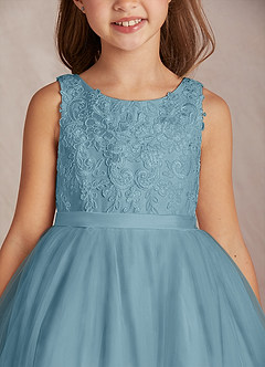 Azazie Calla Flower Girl Dresses Moody Blue Ball-Gown Lace Tulle Dress image6