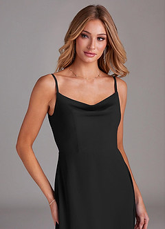 Azazie Daenerys Bridesmaid Dresses Black A-Line Cowl Chiffon Dress image11