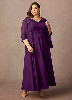 Azazie Devana Mother of the Bride Dresses Grape A-Line Sequins Chiffon Dress image11