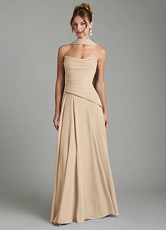Azazie Gabriela Robes de demoiselle d'honneur Robe Trapèze en Mousseline de soie Corset Champagne image1