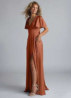 Azazie Kimber Bridesmaid Dresses Cedar Rose A-Line Ruched Stretch Satin Dress image6