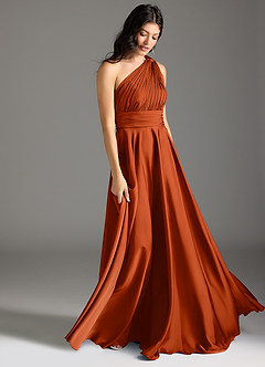 Azazie Charlize Bridesmaid Dresses Paprika A-Line One Shoulder Stretch Satin Dress image3
