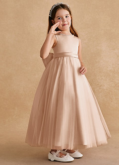 Azazie Cookie Robe Demoiselle D'honneur Fillette Robe Trapèze en Tulle Arc Rose Perle image2