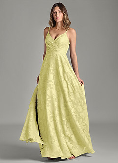 Azazie Amani Robes de demoiselle d'honneur Robe Trapèze en Blumen-Burnout Plissée Sorbet Citron image4