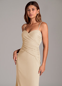 Azazie Katelyn Bridesmaid Dresses Champagne Sheath Strapless Mesh Convertible Dress image2