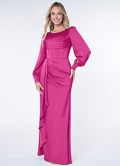 Azazie Raye Bridesmaid Dresses Fuchsia Mermaid Long Sleeve Stretch Satin Dress image1