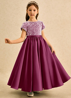 Azazie Cashew Robe Demoiselle D'honneur Fillette Robe Princesse en Mat Satiné avec manches Mûre image4