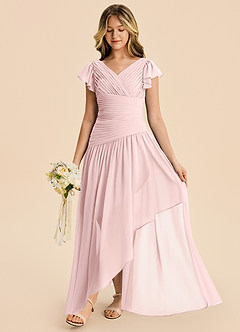 Azazie Pia Junior Blushing Pink A-Line Pleated Chiffon Dress image4