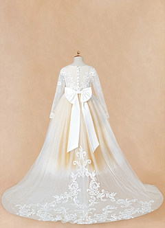 Azazie Elodie Robe Demoiselle D'honneur Fillette Robe Princesse en Dentelle Ivoire Caramel Au Beurre image13