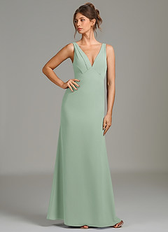 Azazie Leticia Bridesmaid Dresses Agave Sheath Pleated Chiffon Dress image3