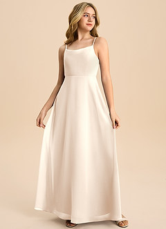 Azazie Shale Junior White Alabaster A-Line Bow Chiffon Dress image4