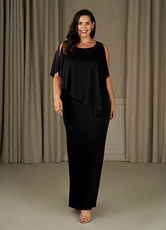 Azazie Aspyn Mother of the Bride Dresses Black Sheath Beaded Mesh Dress image9